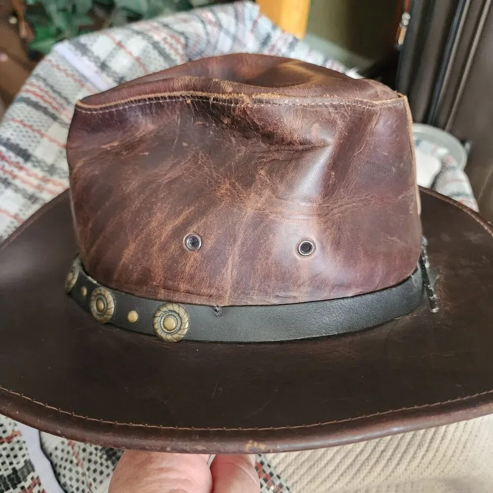 Vintage Henschel Brown Leather Cowboy Hat  Size Small With Hat Band